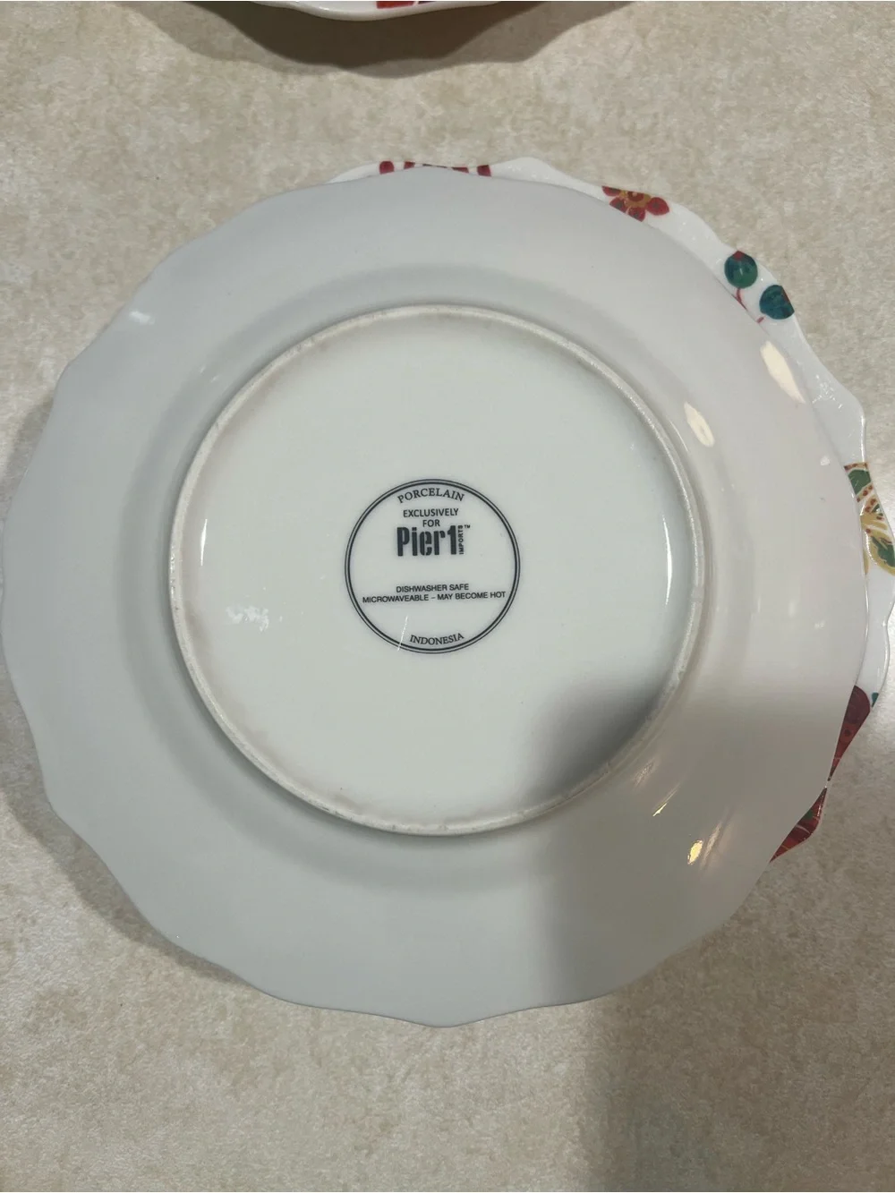 Pier 1 Beatrice Jacobean Red and Orange Floral Scalloped Salad Plates - Set of 4